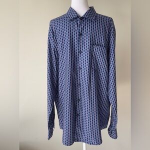 Tommy Bahama Navy and Light Blue Checked Long Sleeve Button-Up EUC Size XL